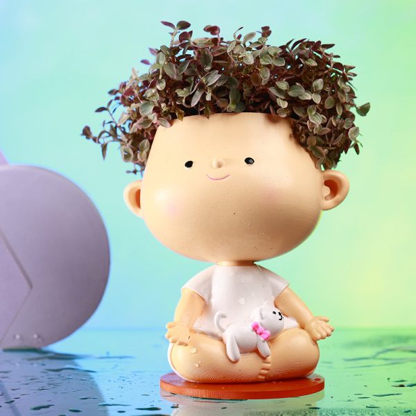 3D Printed Cute Face Planter Pot- Yogo Girl Face Planter with a Cat