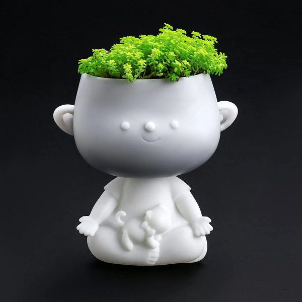 3D Printed Cute Face Planter Pot- Yogo Girl Face Planter with a Cat - Image 8