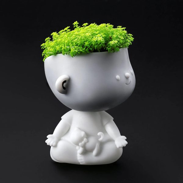 3D Printed Cute Face Planter Pot- Yogo Girl Face Planter with a Cat - Image 9
