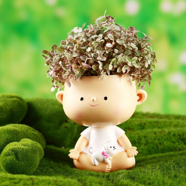 3D Printed Cute Face Planter Pot- Yogo Girl Face Planter with a Cat - Image 2