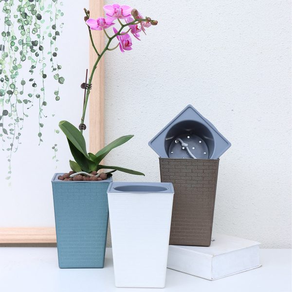 Tall Planter for Indoor Plants Self Watering Planters White Violet Pots Plastic Flower Pots Square Planter - Image 4