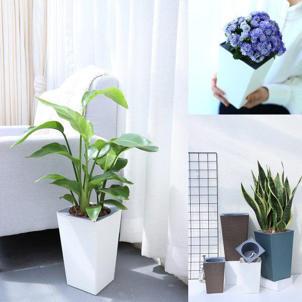 Tall Planter for Indoor Plants Self Watering Planters White Violet Pots Plastic Flower Pots Square Planter - Image 9