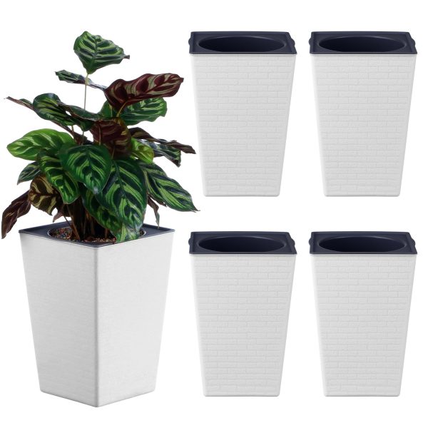 Tall Planter for Indoor Plants Self Watering Planters White Violet Pots Plastic Flower Pots Square Planter - Image 2